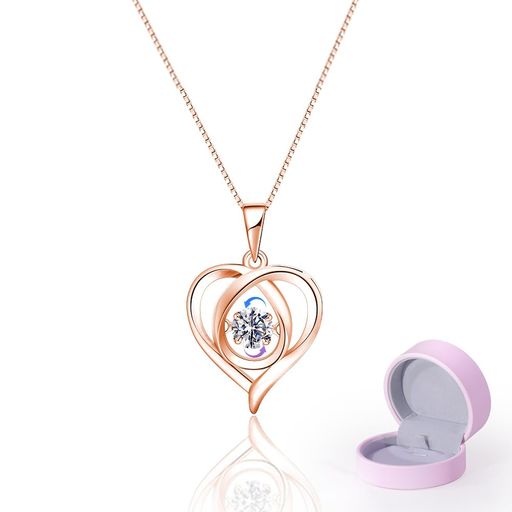 [Naniwaai]ネックレスレディース人気輝きジルコニアハートペンダント金属アレルギー対応18金ローズゴー..
