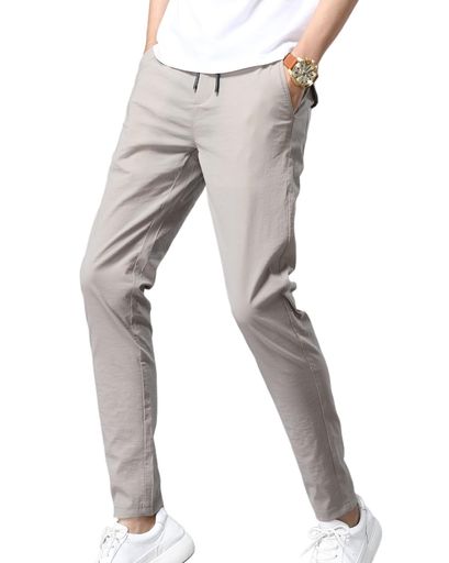 [YUSHOW]チノパンメンズストレッチパンツスキニーパンツゴルフウェアイージーパンツ細身美脚薄手ズボンビジネスカシュガル春夏30ベージュ