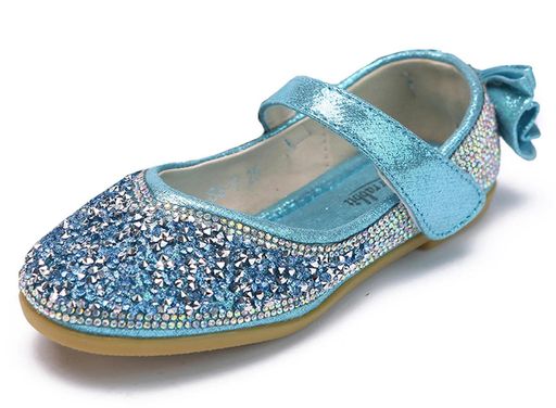 DADAWEN(ダダウン)キッズドレスシューズ女の子フォーマル靴リボン付きビジュー飾りキラキラプリンセス靴結婚式発表会誕生日プレゼントブルー16.5cm
