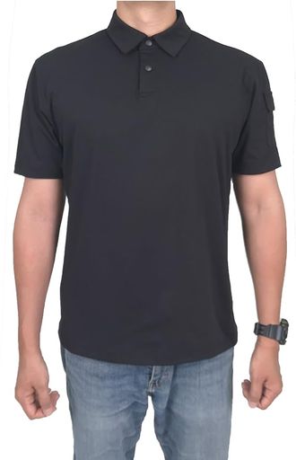 [ブリクロ]=”半袖ポロシャツメンズ黒夏秋[吸汗速乾UVカット機能性]腕ポケット付きドライDRYゴルフ作業..