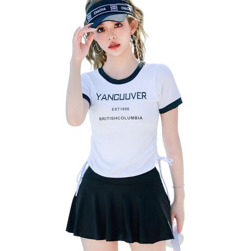 Rakuten - [StitchonWavex]水着専門店水着レディースセパレートスイムウェア2点セット温泉パッド付き半袖スカート快適速乾性体型カバー着痩せハイウエスト可愛いスポーツ風学生大人水泳海プール水…