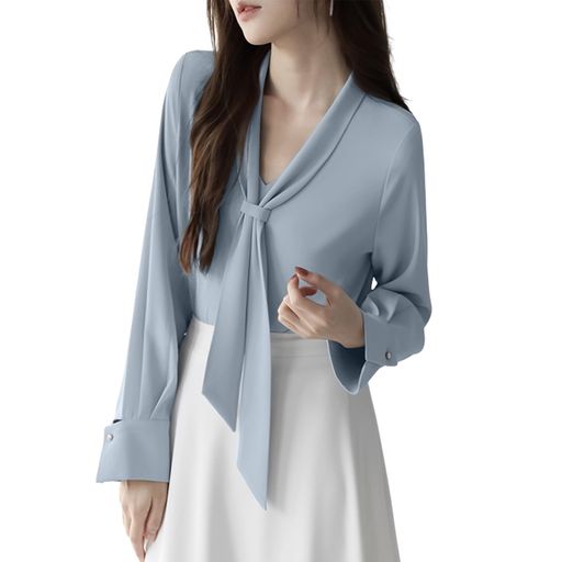 [SeiunAn]シャツブラウスレディース長袖ボウタイブラウスVネックフォンリボントップス秋冬春キレイめお..