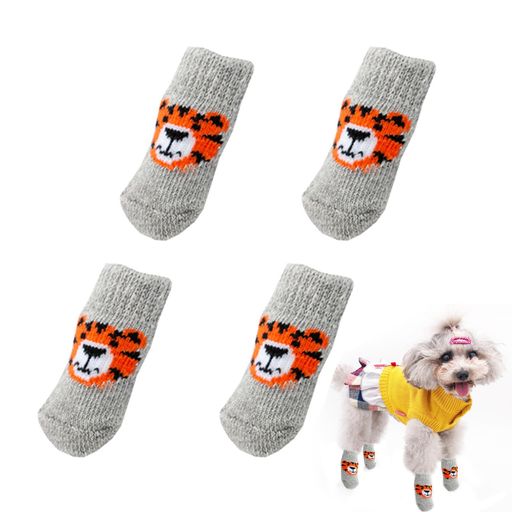 犬用靴下滑り止め4個セット可愛いトラ犬用ソックス柔らかいペット靴下肉球保護防寒舐め防止小型犬中型..