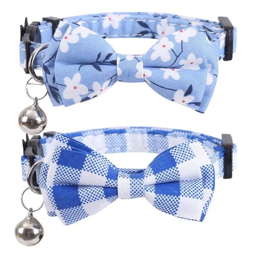 猫首輪子犬2個セットおしゃれ鈴付き蝶結び付きサイズ調節可能可愛い軽量ペット首輪セーフティバックル..