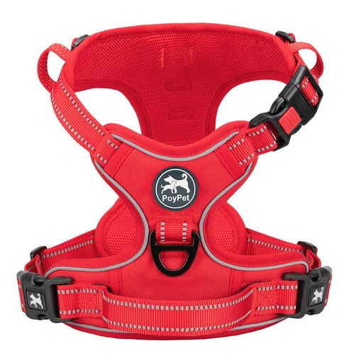 PoyPet犬ハーネス犬用胴輪夜間反射材引っ張り防止咳き込み軽減サイズ調整可通気性簡単着脱老犬介護しつけ訓練歩行補助散歩可愛い小型犬/中型犬/大型犬ハーネス(真っ赤、S)