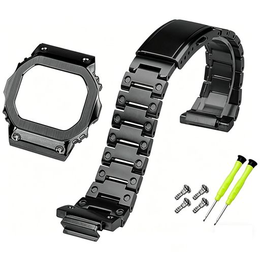 [Zealbeaty] V4.0用 コンパチブル G-SHOCK ステンレススチール時計バンドGW-M5610、G-5600、GLS-5600、GLX-5600 ウォッチバンドとケースソリッドスチールベゼル (ブラックストラップ+ベゼル, DW5610