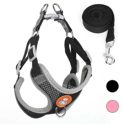 SUTINE猫ハーネスチワワハーネスハーネスパピー用猫用リードうさぎ小型犬抜けないハーネス150cmリード(黒xxs)