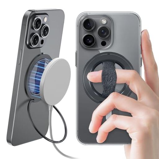 EWAMagOne第3世代【MagSafe対応】スマホグリップスタンドフィンガーストラップ付き、取り外し可能なマグネット式リングホルダー&キックスタンドループ、iPhone16/15/14/13/12シリーズ対応(ブラッ…