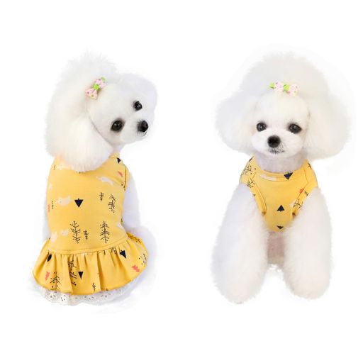 Peukialt犬服ドレス犬スカート犬ワンピースお姫様洋服春秋夏超小型小型犬可愛いドッグウェア猫服記念撮影ペット服通気お出かけ象の赤ちゃんのパターンン(イエローM【日本国内出荷】)