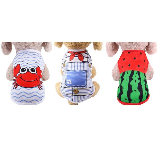 Peukialt犬服犬の服春夏秋3個入可愛いタンクトップメッシュキャラクター薄小中型犬服Tシャツ袖なし猫服..