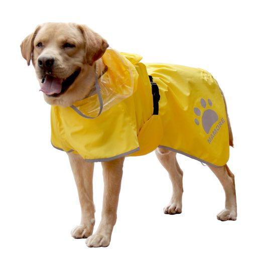 MAMORE犬レインコートフードマント反射材付き防水犬レインコート調節可能な二重軽量大中型犬に適しています(イエローXL)