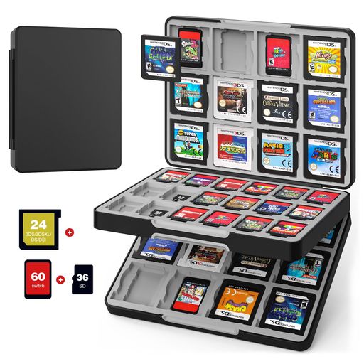 ATiCSwitch2/Switch/SwitchLite/Switch有機ELモデル/3DS/3DSXL/DS/DSiソフトケースカード収納ケースSwitchソフト60枚/3DSソフト24枚/MicroSDカード36枚同時に収納