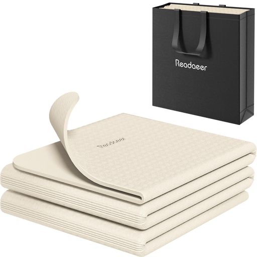 Readaeerヨガマットトレーニングマット折り畳み式183cmx61cm厚め6mm防音TPE素材無臭収納バッグ付き軽量..