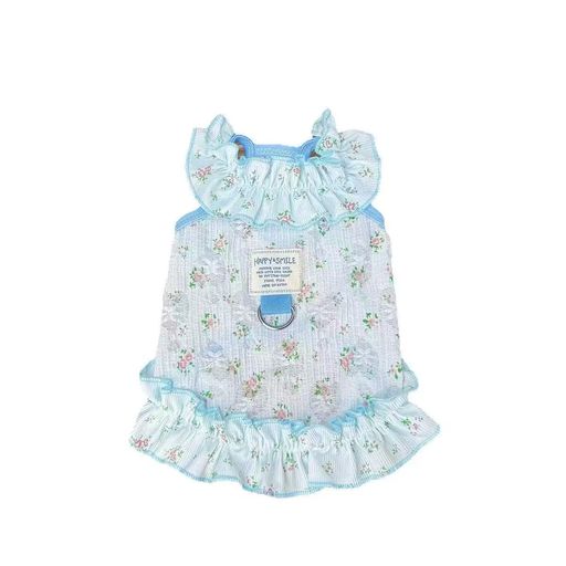犬服春夏用ノースリーブタンクトップレースドッグウェアペット服散歩ワンコ服通気性かわいい(ブルーM)