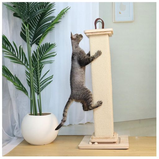 3ofNi猫爪研ぎポール立体型サイザル麻キャットスクラッチャーポスト回転ボールとポンポン付き全麻縄巻き猫おもちゃ一人遊びストレス解消運動室内寂しさ解消組み立て簡単高さ78cm