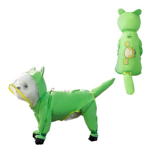 MEIAOJIA犬用レインコート足防水しっぽ防水小型犬犬雨合羽かわいいしっぽしっぽ濡れ防止レインコートあし雨靴付き防水梅雨対策散歩用透明帽子付き雨具着脱簡単完全...