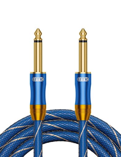 EMKギターケーブル6.35mmギターシール3M1/4”標準プラグオス-オス【高耐久ナイロン&メタルコネクター】エレキギター/ベース/キーボード/アンプ/ドラム用-青(5M青-S-S)