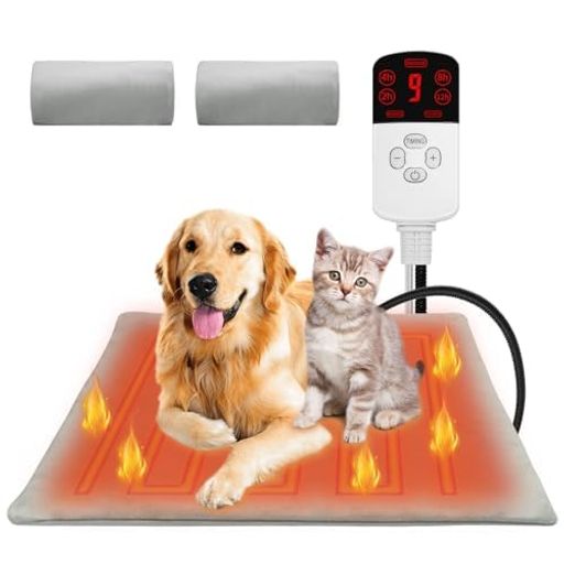 ペット用ホットカーペット40x50cm9段階温度調整・4段階タイマー・防水IP67・過熱保護・噛みつき防止機..