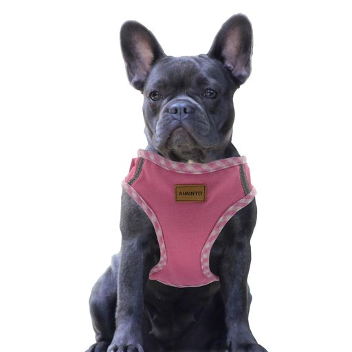 Aimintoデニム犬用ハーネス、通気性の高いメッシュ素材、軽量、ハーネス胸元に反射材付き-中型犬用(ハーネス(ピンク)L胴範囲48-54cm)
