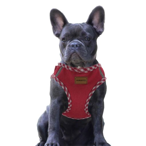 Aimintoデニム犬用ハーネス、通気性の高いメッシュ素材、軽量、ハーネス胸元に反射材付き-中型犬用(ハーネス(レッド)M胴範囲42-48cm)