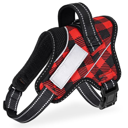 【ドッグトレーナー推薦】OGURIYA犬ハーネス喉に優しい小型犬中型犬大型犬着脱簡単超可愛い色ネームプレート夜間反射サイズ調整可能犬体工学に基づいた7色選択(赤黒チェック柄XL)