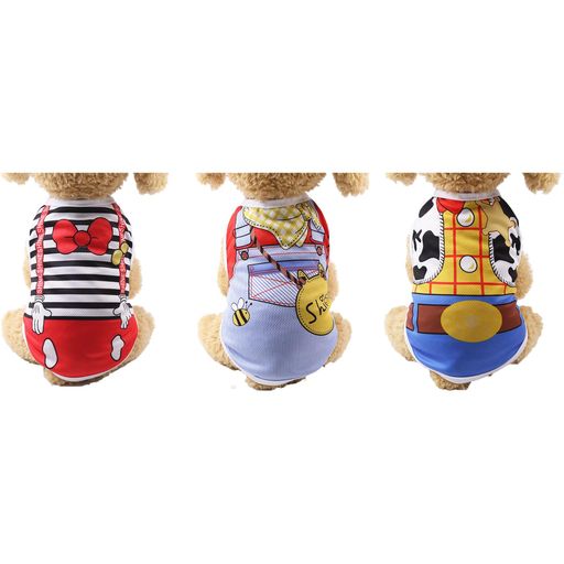 Peukialt犬服犬の服春夏秋3個入可愛いタンクトップメッシュキャラクター薄小中型犬服Tシャツ袖なし猫服ドッグウェアペットウェア洋服通気性お散歩お出かけウェアにドッグウェアベスト…