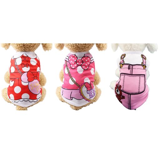 Peukialt犬服犬の服春夏秋3個入可愛いタンクトップメッシュキャラクター薄小中型犬服Tシャツ袖なし猫服..