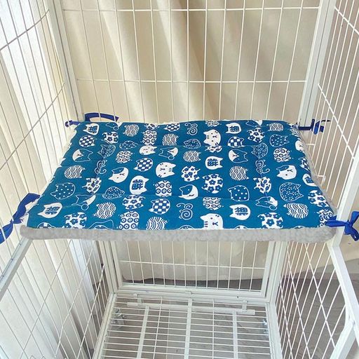 Yuriyaペットマットケージ用猫ベッド落ちない四隅紐付ふわふわボアキャンバスリバーシブルスクエア型暖..