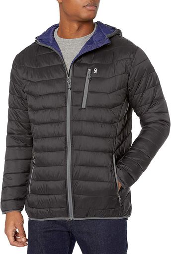 [LittleDonkeyAndy]メンズパッカブルパファージャケット軽量フード付き防風冬コートブラックL