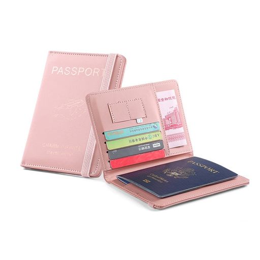 Costowns厚手puレザーパスポートケース・カバースキミング防止RFIDSIMカード2枚カード4枚収納可A6サイズに対応小銭入れお札入れメンズレディース手持ちバッグPASSPORTCASEct-86(ピンク)