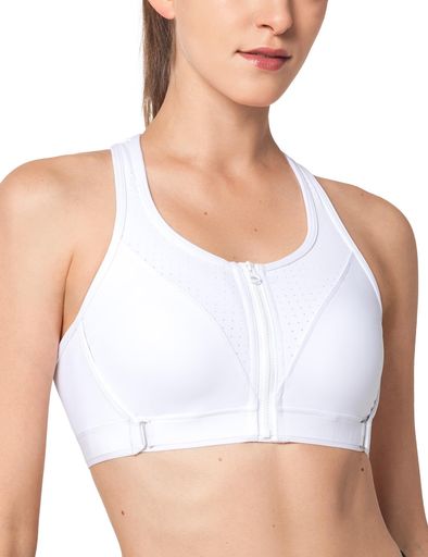 イベットスポーツブラ揺れない前開き大きいサイズ調節可能一体型カップ後ろホックレディースハイサポートスポーツブラジャーランニングジムフィットネススポブラホワイト792LPlus