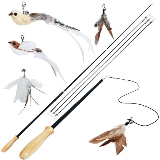 猫じゃらし猫おもちゃ伸縮式ハンドル羽根おもちゃ羽のおもちゃ頑丈な釣り竿切替でき運動不足解消3セット