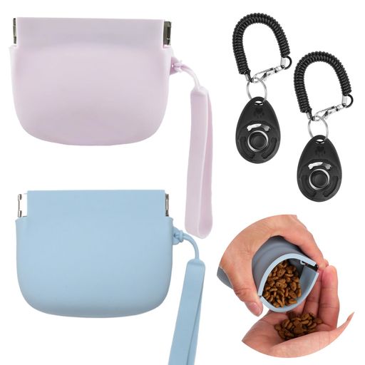 VOSO2個セットシリコン製ドッグトリーツポーチ小型ペットおやつバッグ犬猫用|自動開閉機能付き|トレー..