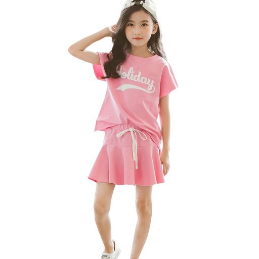 [Rolanko]キッズセットアップ女の子ノースリーブtシャツインナパンツ付きスカート普段着練習着2点セット