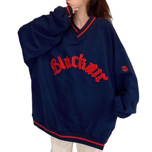 トレーナーレディースパーカートップスVネックスウェット長袖ゆったり薄手切り替えプルオーバー英字プリントカジュアル体型カバー大きいサイズアウター学院風通勤お出かけ秋冬