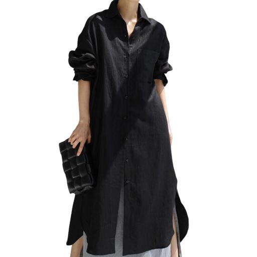 [Leadamon-oee]シャツワンピースレディース長袖シャツワンピースロングチュニックアウター羽織りカーデ..