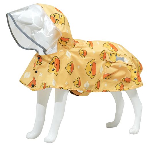 Dog - 犬用レインコート犬ドッグカッパポンチョ梅雨対策透明帽子付き着脱簡単防水防雪防風通気軽量散歩用小型犬中型犬大型犬(S黄ダック)
