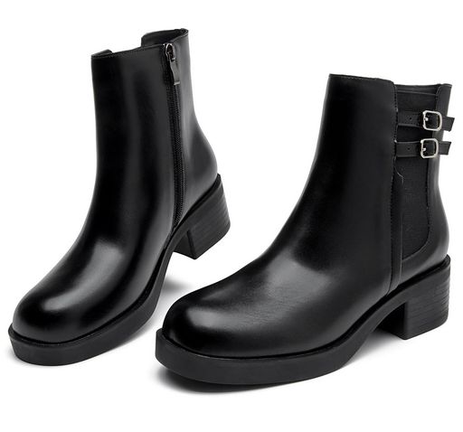 [WUIWUIYU]ショートブーツレディースサイドゴア4.5cmスクエアヒールジッパー付き撥水加工柔らかい滑り止め秋冬袴ブーツブラック24.5cm