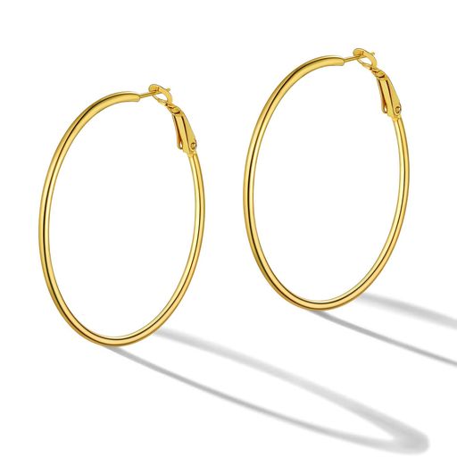 U7フープピアスレディースステンレス金属アレルギー対応大きめリングピアスシンプルk18金おしゃれイヤ..