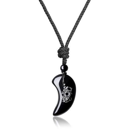 [コアイ]銀彫り四神獣オニキス玄武健康運長寿運人間関係勾玉お守りペンダント/ネックレス長さ調節可能..