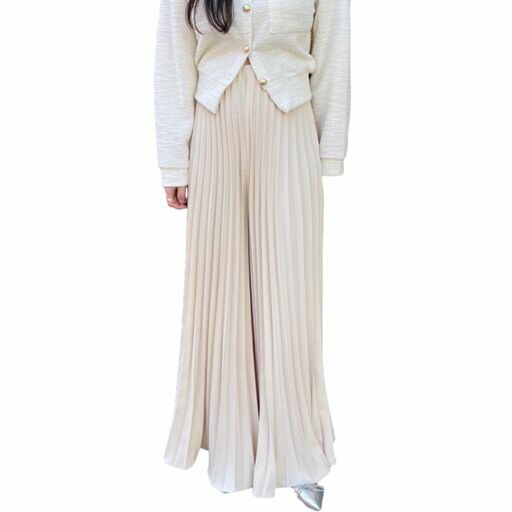 [OGCPWYQZ]パンツレディースワイドパンツプリーツロングパンツフレアパンツリラックスパンツウエスト9分ロング丈ゆったりファッションカジュアル通勤OL春夏秋(4)