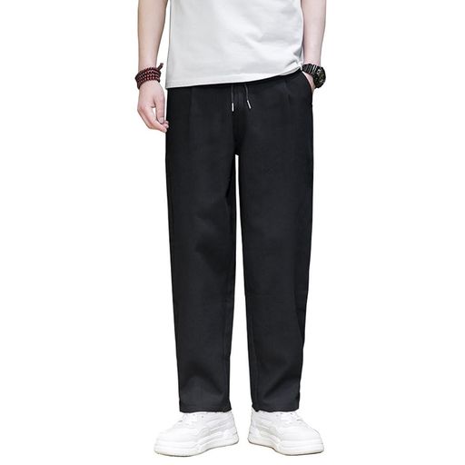 [JIANGWEI]メンズロングパンツサルエルパンツ綿麻裾スリットワイドパンツウエストゴムリネンパンツメン..