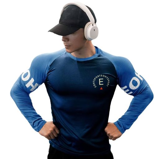 樂天商城 - [Anmurye]メンズ長袖Tシャツジム筋トレスポーツウェアファッションプリントトレーニングウェアフィットネスロングスリーブ吸汗速乾細身ストレッチボディビル上着秋冬ネイビー(ブルー袖)-XL