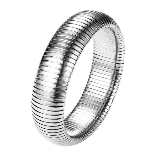 レディースシルバー太い弾力ブレスレット:幅2.0cmステンレス伸縮性ある女性バングルおっしゃれ華奢カワ..
