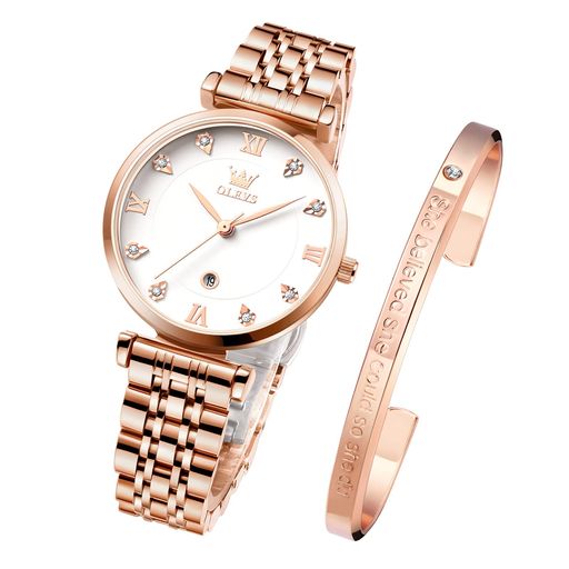 OLEVSうで時計レディース日本製クォーツ女性腕時計超薄型ローズゴールドシンプルステンレスブレスレットおしゃれ腕時計防水30M時計腕輪セット人気ピンクゴールド彼女へ母の日プレゼン…
