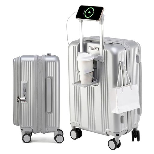 [SKYFLY]スーツケース片開き機内持ち込み多機能キャリーケース軽量Sサイズキャスター静音360度回転着脱可能【拡張可能PC+ABS】キャリーバッグ耐衝撃USBポートTSAロック側面フックおしゃれ旅…