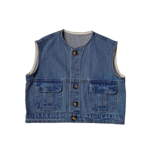 Rakuten - [LiryShowfoevng]子供服専門店ベストキッズデニムトップスノースリーブ前開きポケット付き女の子男の子子供服ゆったり薄手カジュアルお出かけ普段着春夏秋1~8歳90100110120130cm