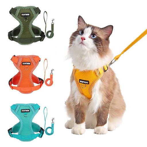 Paipeper猫ハーネス胴輪リード抜けないダブルロック猫用品オシャレ小型犬兼用反射素材かわいいメッシュ..