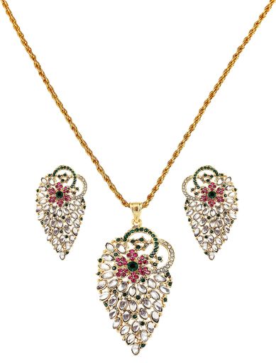 Touchstoneピューターアンティークゴールドはレデイーズ用豊かな古典的なインドkundanペンダントセット..