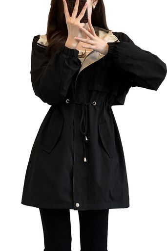 Rakuten - [Chubikime]トレンチコートレディーススプリングコートフード付きアウターロング丈コートジップアップブルゾンジャケットおしゃれ春秋冬